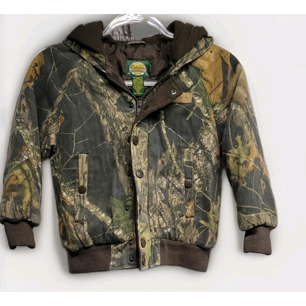 Cabela's Jacket Kids' Small Camo Hooded Quilt Lined Jacket Some Wear See Pic